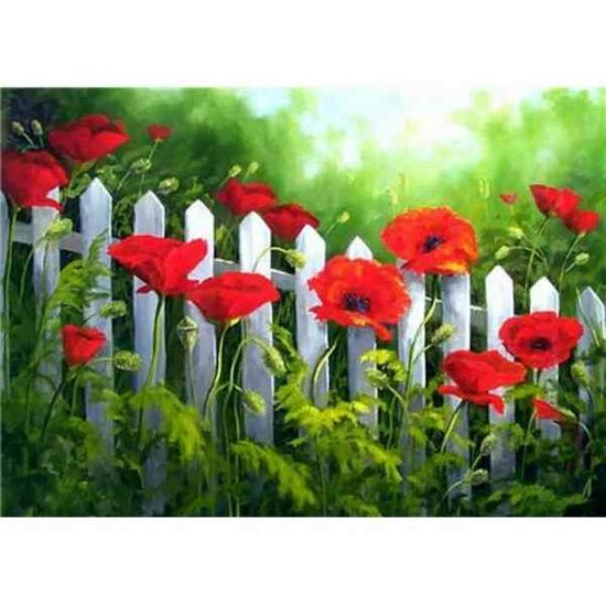 Diamond Painting Garden Poppies / klaprozen 38 x 27 cm vierkante steentjes