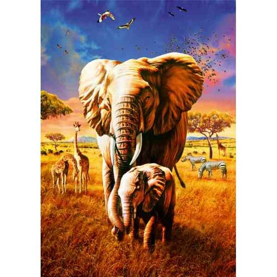 Olifanten op de Savanna  Puzzel 1000 Stukjes