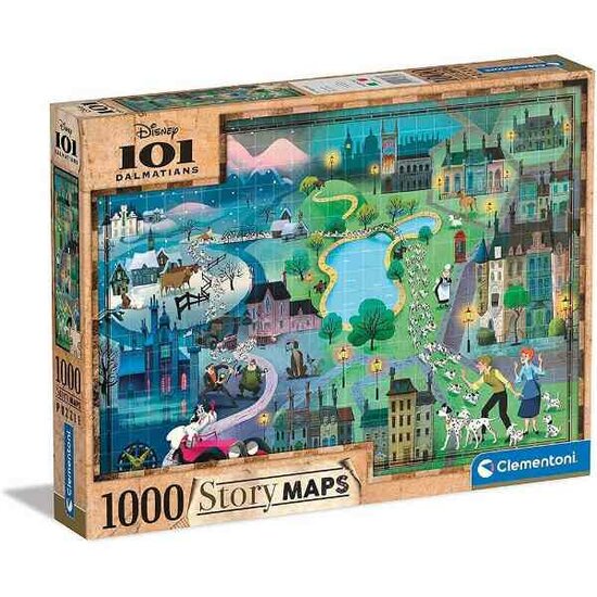 Clementoni - Puzzel 1000 Stukjes Disney Maps 101 Dalmatians, Puzzel Voor Volwassenen en Kinderen, 14-99 jaar, 39665