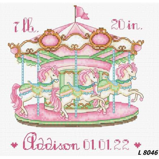 Roze Baby Carousel Aida Leti Stitch Borduurpakket