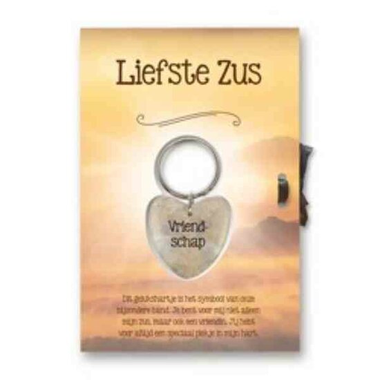 Gelukshart Sleutelhanger Giftcard / Wenskaart Liefste zus