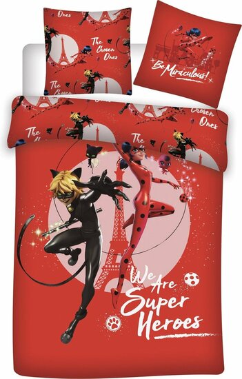 Miraculous Dekbedovertrek Superheroes - Eenpersoons - 140 x 200 cm - Rood