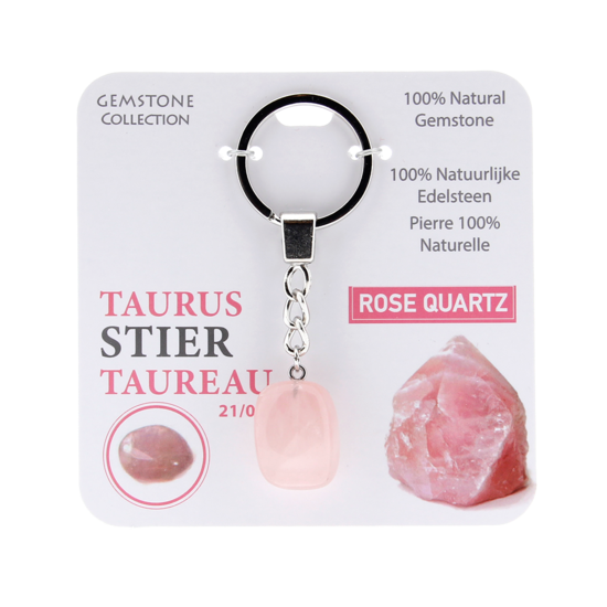 Gemstone - Rose Quartz - Sleutelhanger - Sterrenbeeld - Stier