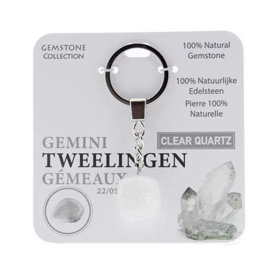 Gemstone - clear Quartz - Sleutelhanger - Sterrenbeeld - Tweelingen