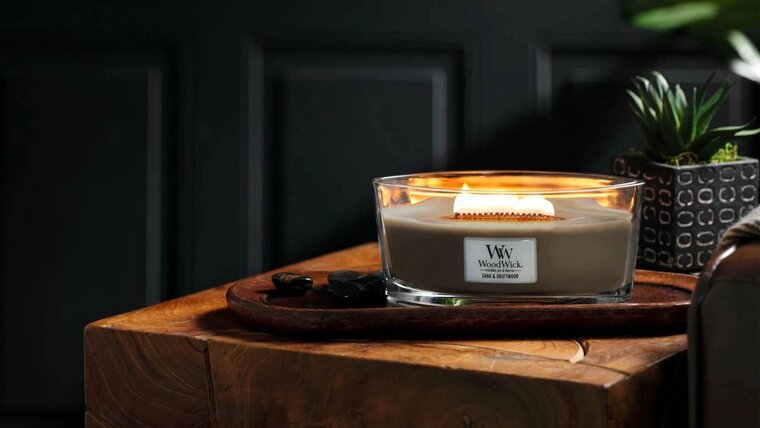 WoodWick Heartwick Flame Ellipse Geurkaars - Sand &amp; Driftwood