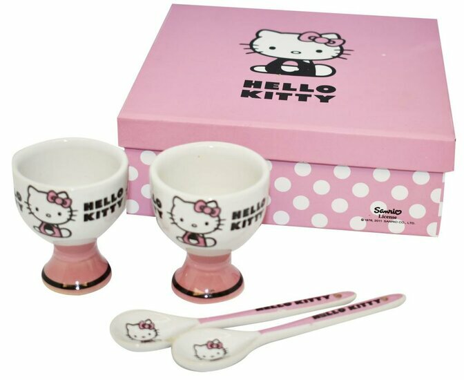 HELLO KITTY - Set of 2 Egg Cups &amp; Spoons