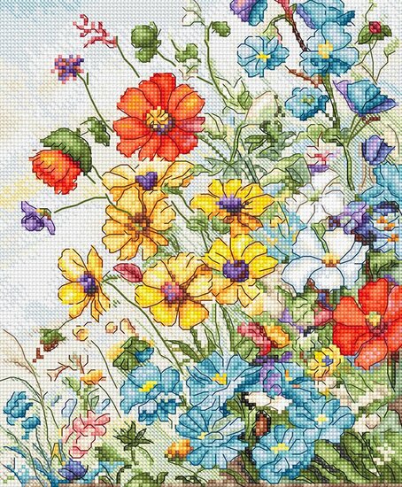 Borduurpakket  Wildbloemen - telpatroon om zelf te borduren (volledig borduren)