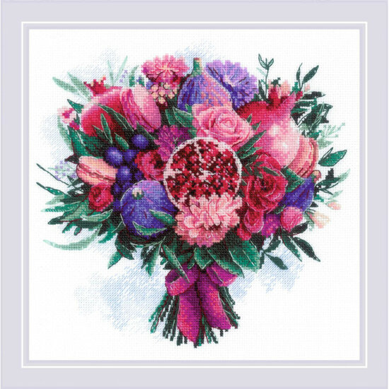 Kruissteekpakket / Borduurpakket Fruitful Boucquet 25 x 25 cm