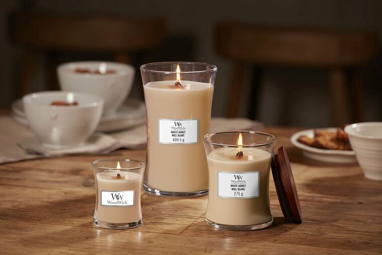 WoodWick Hourglass Medium Geurkaars - White Honey