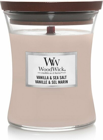 WoodWick Hourglass Medium Geurkaars - Vanilla &amp; Sea Salt