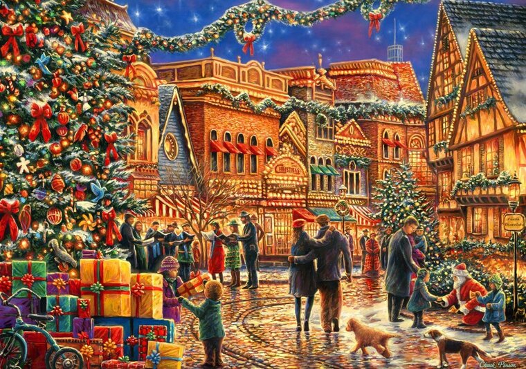 Christmas at the Town Square Puzzel 2000 Stukjes
