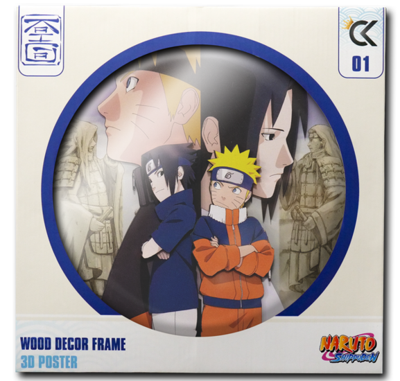 NARUTO SHIPPUDEN - Naruto &amp; Sasuke -Wood Decor Frame 3D Poster 30x30cm