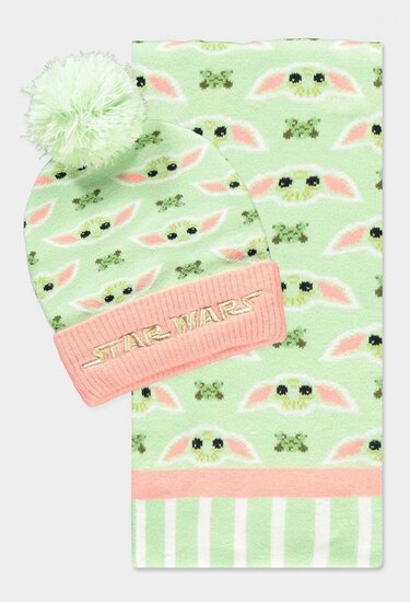 STAR WARS - Grogu Pink &amp; Green - Beanie &amp; Scarf Gift Set