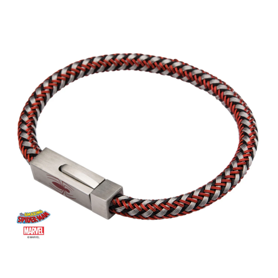 MARVEL - Stainless Steel &amp; Woven Leather Spider-Man Bracelet