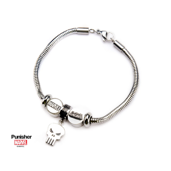 MARVEL - Women&#039;s Stainless Steel Punisher Bead Charm Bracelet Set