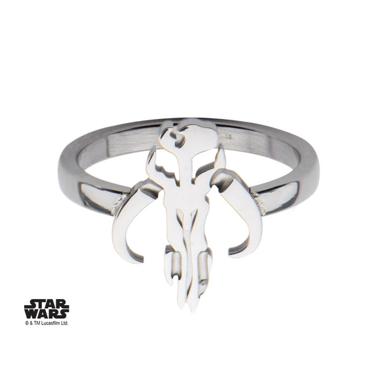 STAR WARS - Women&#039;s Stainless Steel Mandalorian Sym Cut Ring - Size 6