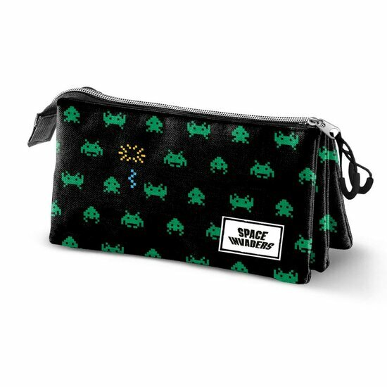 SPACE INVADERS - Pencil Case 3 comp - &#039;23x11x10&#039; - Recycled Material