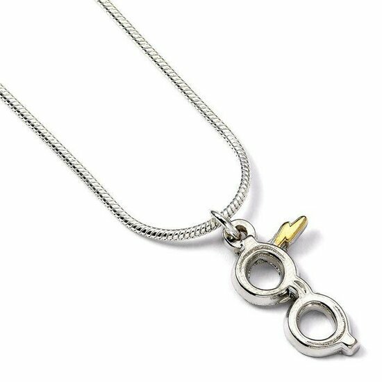 HARRY POTTER - Lightning Bolt &amp; Glasses - Silver Plated Necklace