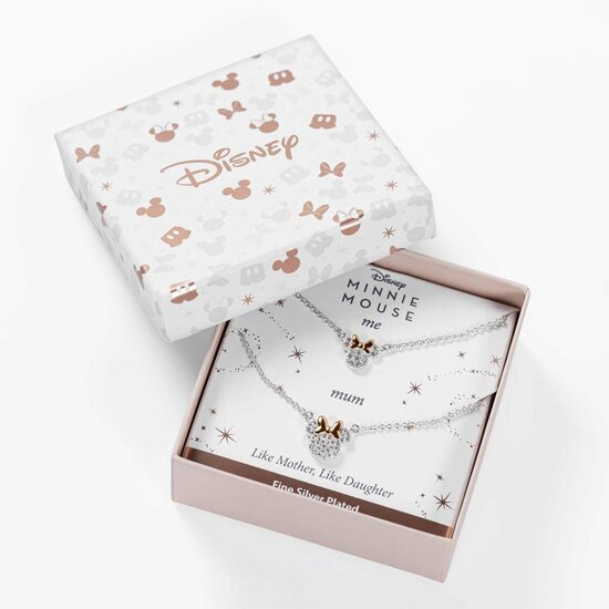 MINNIE - Mother &amp; Daughter Set - 2 Shiny Silver Brass Plated Necklaces