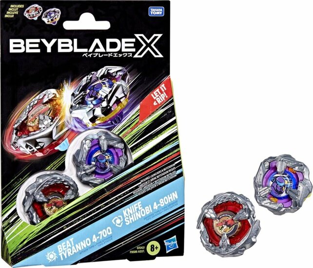 BEYBLADE X - Beat Tyranno 4-70Q &amp; Knife Shinobi 4-80HN Dual Pack