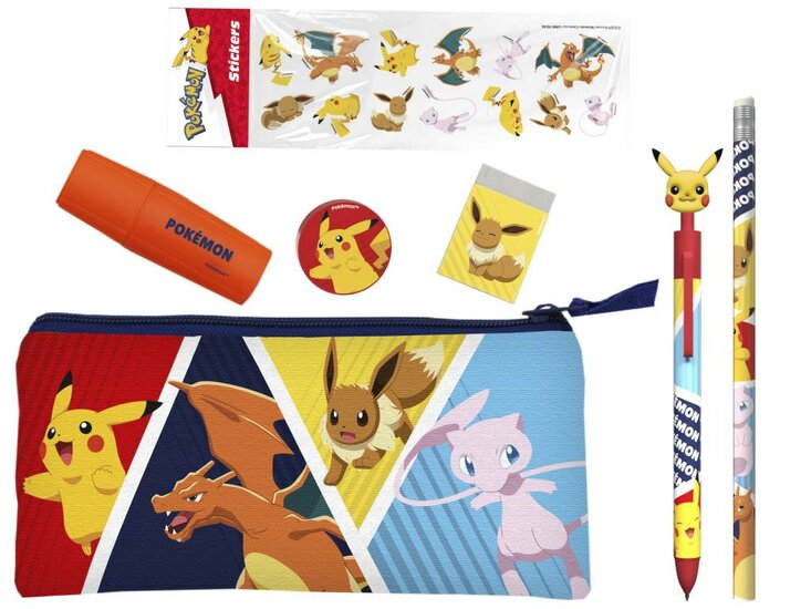 POKEMON - Stationery Set with Triple Pencil Case &amp; Stickers - 7pc