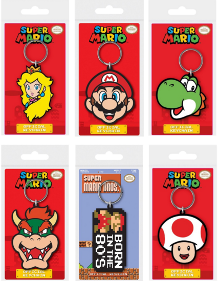 SUPER MARIO - Set of 12 Rubber Keychains - 6 Assortments