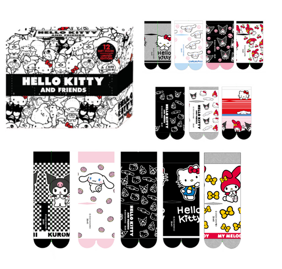 HELLO KITTY &amp; Friends - Gift Box - 12 Pairs of Socks (S 35-41)