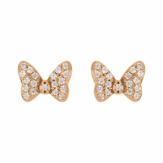 MINNIE - Bow - 1 Pair of Gold Plated Sterling Silver CZ Stone Earrings