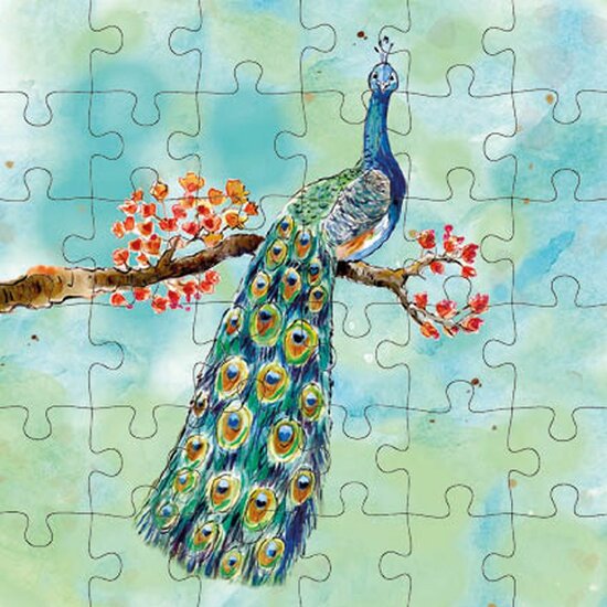 Animal Friends - Wenskaart met Puzzel - Peacock - Pauw