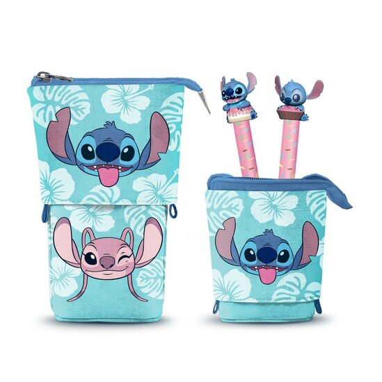 STITCH &amp; ANGEL - Vertical &quot;Cute&quot; Pencil Case + 2 Gel Pen