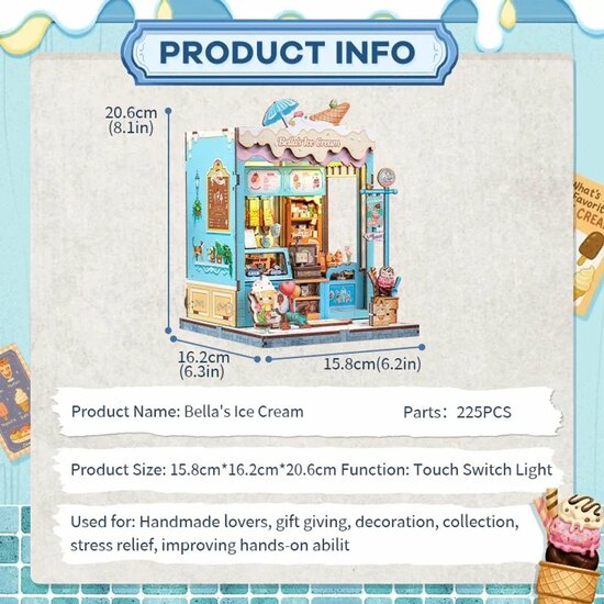 MINIATURE HOUSE - DIY - Bella's Ice Cream - 225pc + LED Light