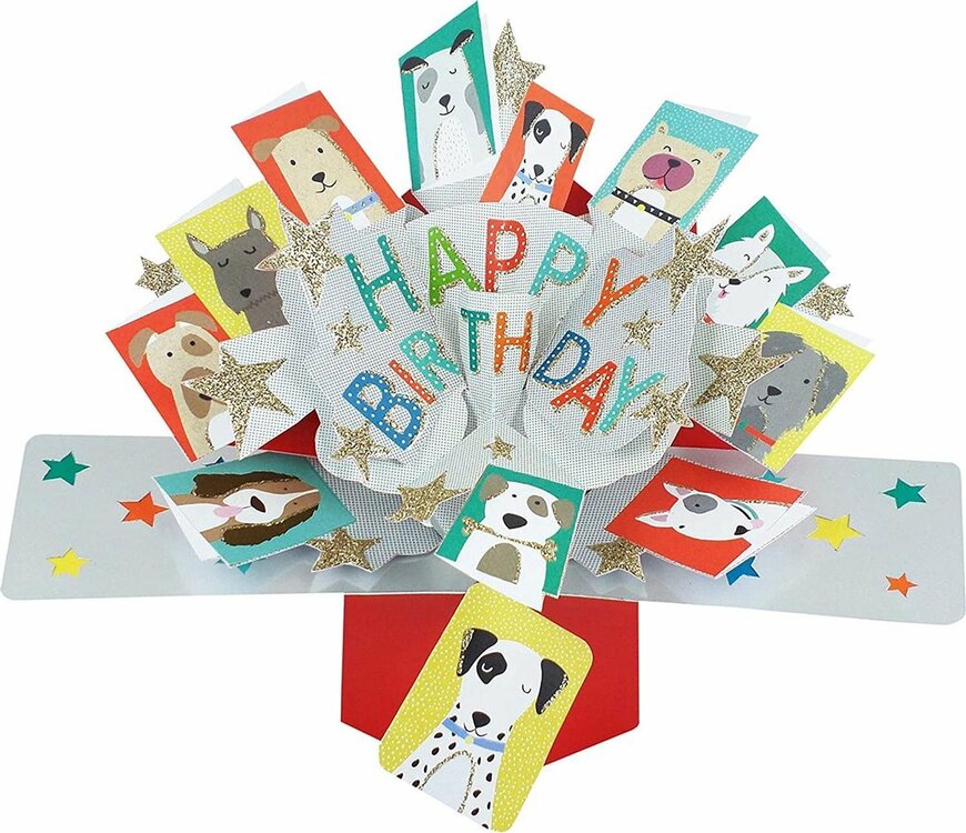 3D Pop-up wenskaart met envelop – Happy Birthday - Dogs