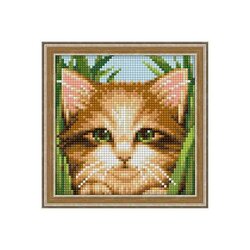 Dianmond Painting Green-eye Cat 15x15 cm vierkante steentjes