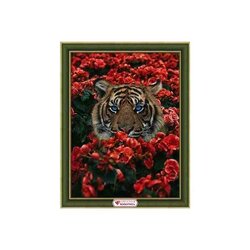 Diamond Painting Tiger in flowers 30x40 cm vierkante steentjes