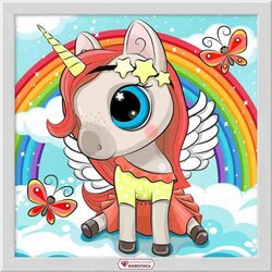 Diamond Painting Unicorn and Rainbow 20x20 cm vierkante steentjes
