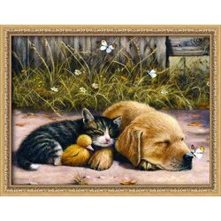 Diamond painting kit "Sleeping animals" 40x30 cm vierkante steentjes