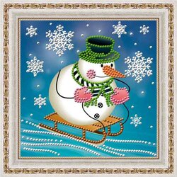 Diamond Painting Snowman on the Sledge  15x15 cm vierkante steentjes