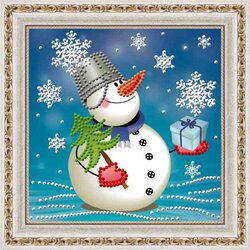 Diamond Painting Snowman with the Gift   15x15 cm vierkante steentjes
