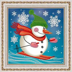 Diamond Painting Skying Snowman 15x15 cm Ronde steentjes steentjes