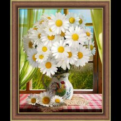 Diamond Painting Chamomiles by the Window 40 x 50 cm vierkante steentjes
