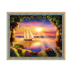 Diamond painting kit Ship at Dawn 50 x 40 cm vierkante steentjes