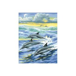 Diamond painting kit Dolphins Family  30x 39 cm vierkante steentjes