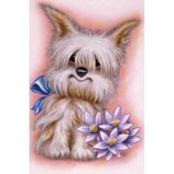 Diamond Painting Dog with Flowers 25 x 35 cm vierkante steentjes