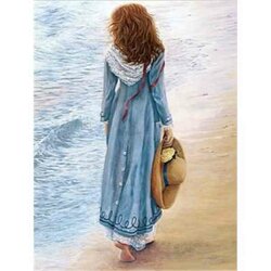 Diamond Painting Kit Walk near the Sea vierkante steentjes  40 x 53 cm