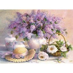 Diamond Painting Stilleven seringen  65 x 50 ronde steentjes