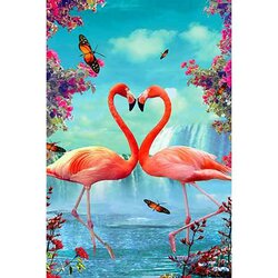2 Flamingos 40 x 60  ronde steentjes
