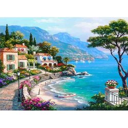 Dorpje aan zee  40 x 50  ronde steentjes