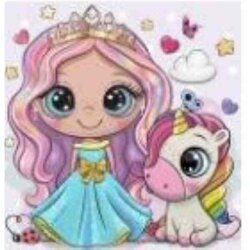 Diamond Painting  Princess en unicorn  Extra blinkende steentjes 40 x 40  CM