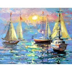 Diamond Painting Quiet Harbour  50 x 40 Ronde Steentjes op kader