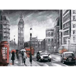 Diamond Painting London in the rain 50 x 40 Ronde Steentjes op kader